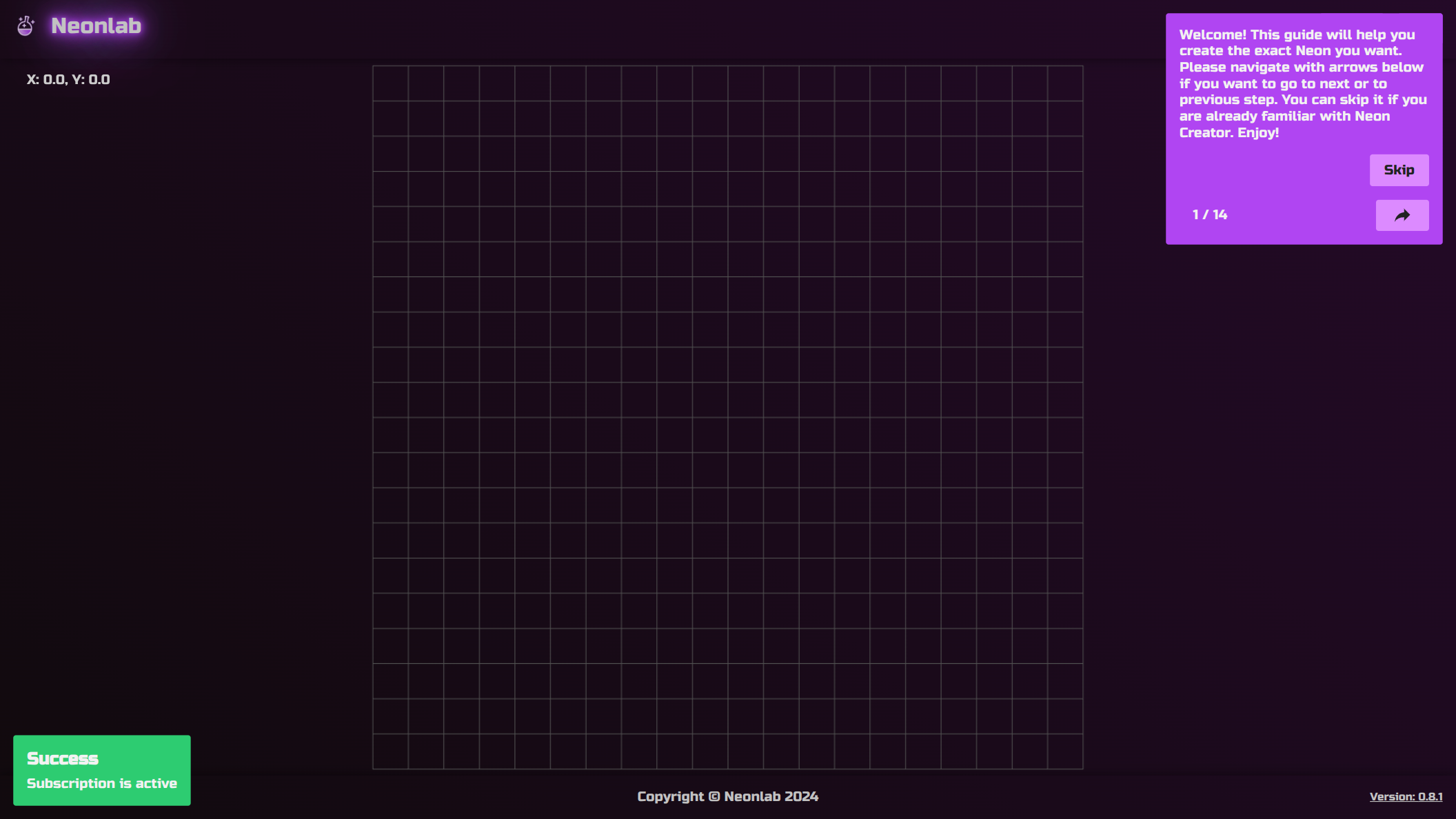 Neonlab App Tutorial First view