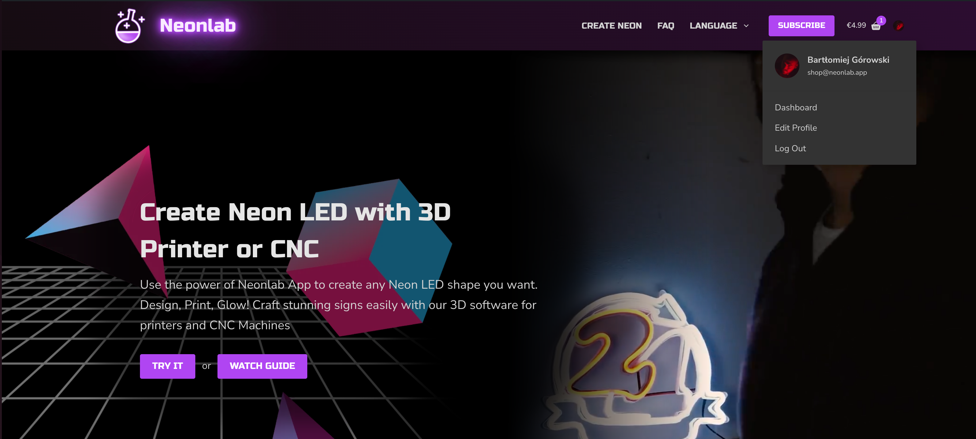 Neonlab app dashboard